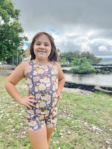 Vintage Hibiscus (Gray) Leotard Keiki-Adult